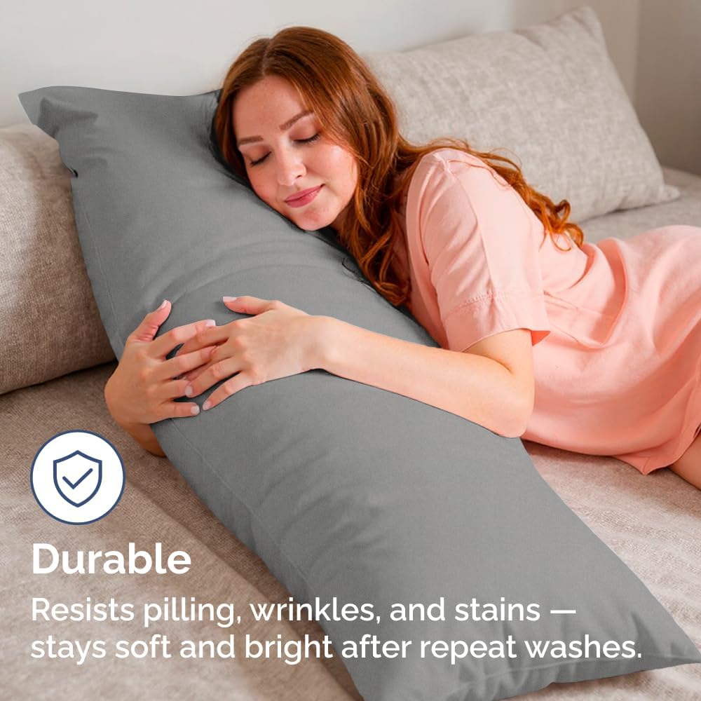 Skiennix Body Pillowcases Set of 2 | Soft, Wrinkle-Free 20x54 Pillow Covers - Comfy Heathered Grey