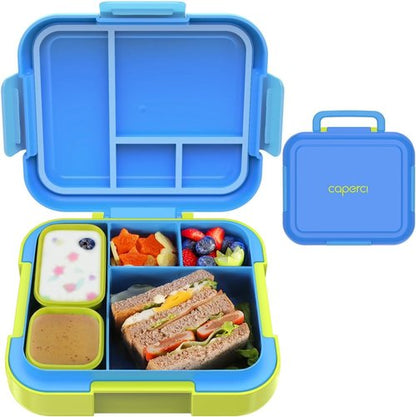 Caperci Bento Lunch Box for Kids - Large 4.8 Cups, Leak-Proof, Portable Handle | Blue/Juicy Pear