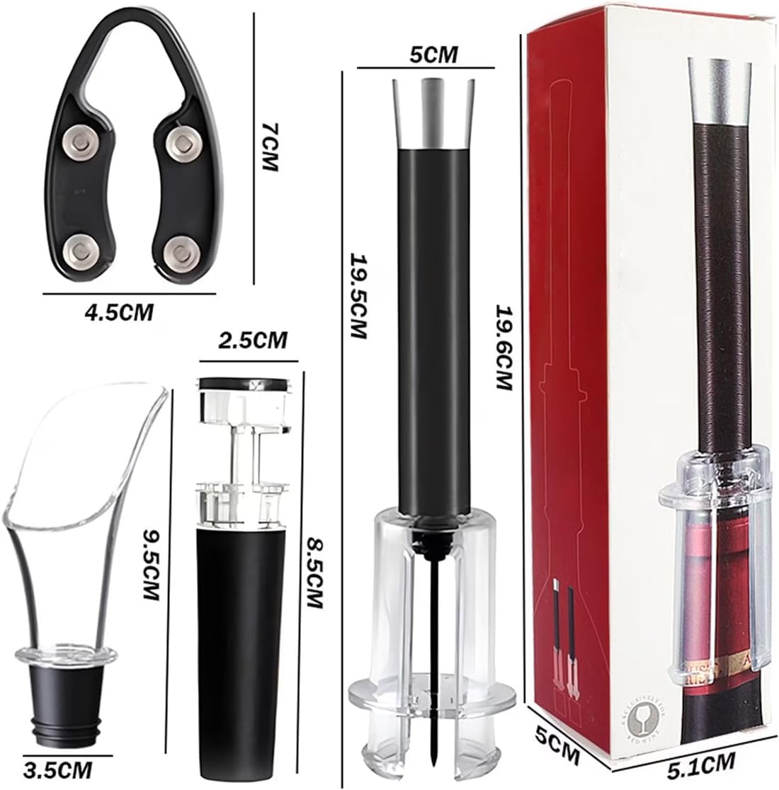 Wino on the go Wine Opening Set,Air Pressure Pump Wine Bottle Opener,Easy Cork Remover Corkscrew,Corkscrew Wine Opener Wine Opener Aluminum Alloy Handle(Red)