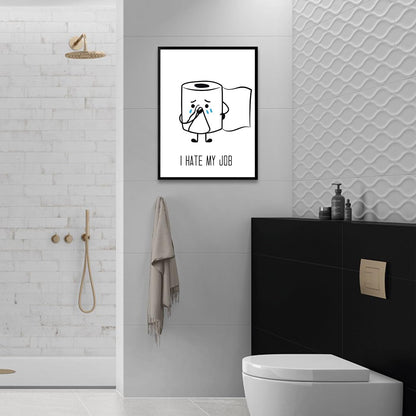 Ovdang Funny Toilet Paper Art | Black & White Framed Canvas Print for Modern Bathrooms