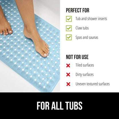 GORILLA GRIP Patented Bath Tub Shower Mat, 2 Pack, 35"x16" Washable Bathtub Floor Mats, Suction Cups and Drain Holes to Keep Tubs Clean, Blue