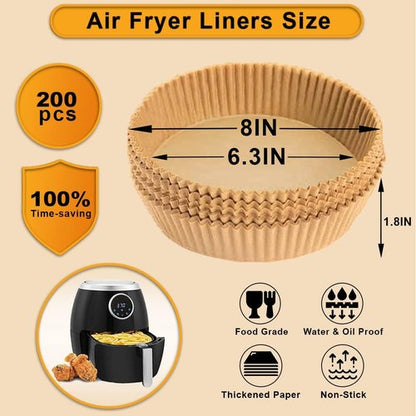 Air Fryer Paper Liners - 200 Pcs Non-Stick Disposable Liners for 2-5Qt Air Fryers | Waterproof & Oil Proof