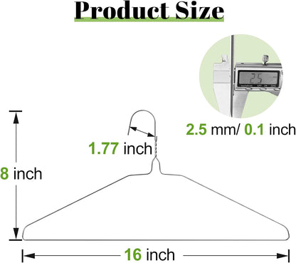 Wire Metal Clothes Hangers - 100 Pack, 16 Inch Slim Space-Saving Design for Coats, Suits & Shirts | Non-Slip Silver