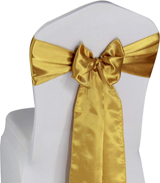 WELMATCH Gold Satin Chair Sashes - 50 Pcs Elegant Wedding & Party Decoration Bows (Gold)
