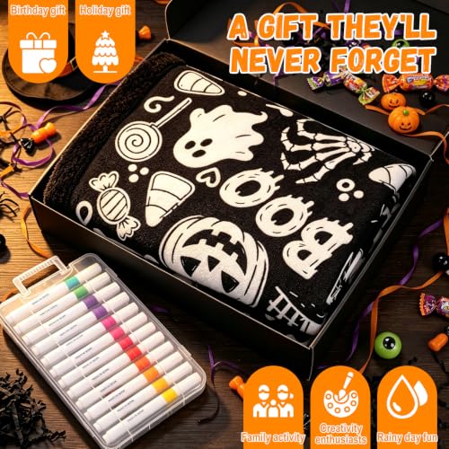 Halloween DIY Coloring Blanket with 24 Markers - Spooky Style, 150x127cm