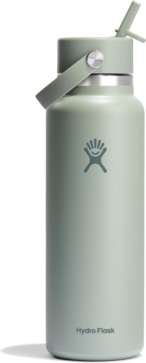 Hydro Flask Water Bottle - Insulated Stainless Steel with Wide Mouth Flex Straw Lid | 40 Oz Tonal Agave, Leakproof & Refillable
