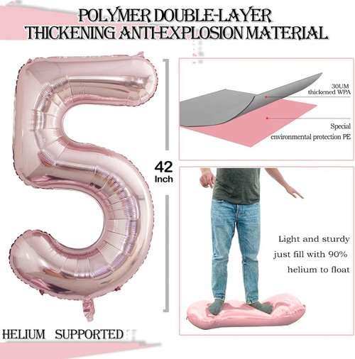GOER 42-Inch Rose Gold Foil Number 5 Balloons - Perfect for 5th & 55th Birthday Celebrations