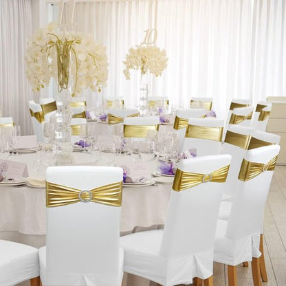 Babenest Spandex Chair Sashes - 50PCS Premium Stretch Covers with Buckle Slider | Metallic Gold for Weddings & Events