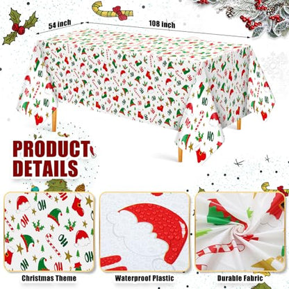 Christmas Tablecloths 3 Pack Disposable Elf Design 108x54 Inches - Holiday Party Decor