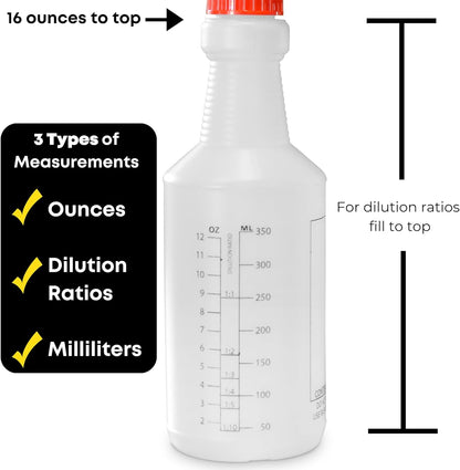 Skiennix 16 oz Spray Bottles - Commercial-Grade with Dilution Ratios | Perfect for Cleaning & Essential Oils (4-Pack)