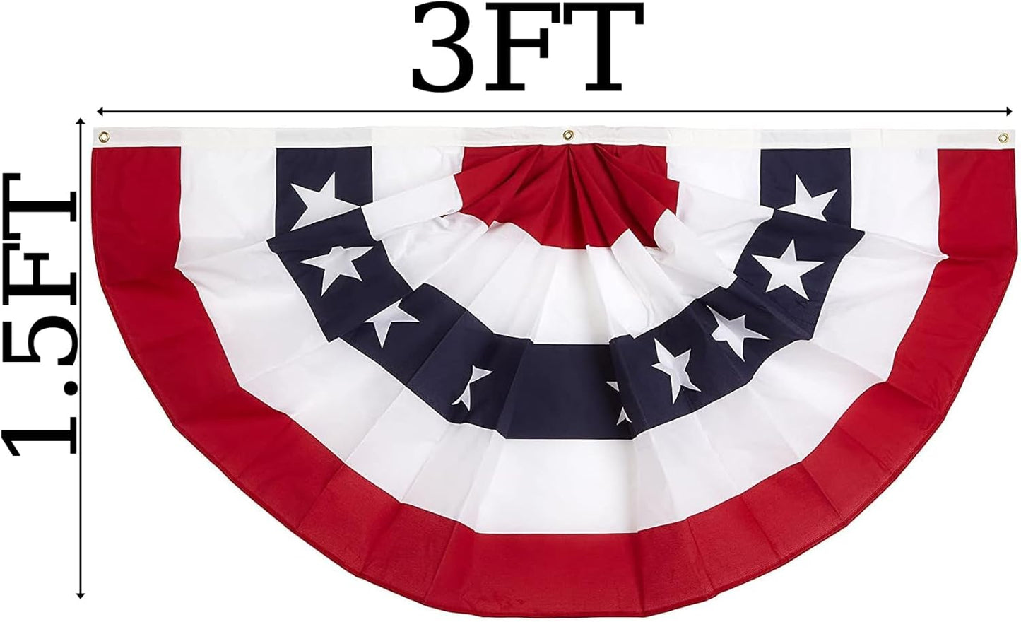 Memorial Day Decorations | Skiennix 1.5x3 Ft Patriotic Bunting Flags - 3-Pack Half Fan Banner