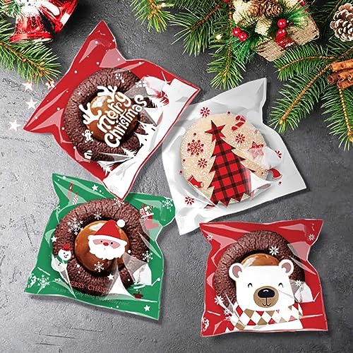 Christmas Treat Bags 100pcs Self-Adhesive Candy & Cookie Packaging Bags