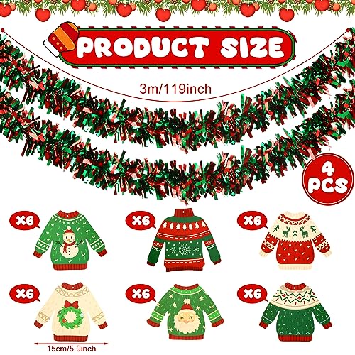 Christmas Tinsel Garland Pack - 39.4ft Festive Holiday Decor for Ugly Sweater Party