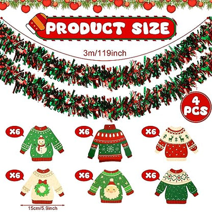 Christmas Tinsel Garland Pack - 39.4ft Festive Holiday Decor for Ugly Sweater Party