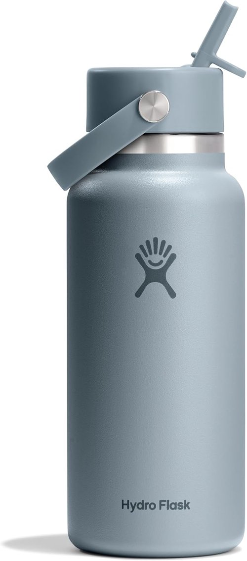 Hydro Flask Water Bottle - Insulated Stainless Steel with Wide Mouth Flex Straw Lid | 32 Oz Shale Gray, Leakproof & Refillable