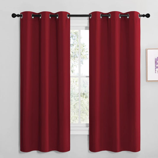 NICETOWN Burgundy Red Kitchen Blackout Curtain Panels - Thermal Insulated Grommet Drapes (2 Panels, W42 x L68)