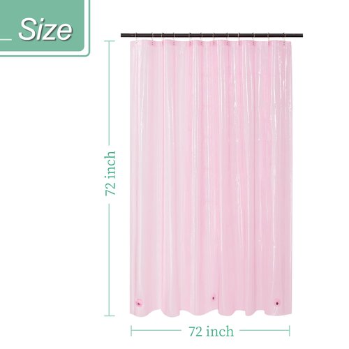 Mrs Awesome Clear Pink Shower Curtain Liner with 3 Magnets, 72x72 Premium Flexible Sturdy Plastic Shower Curtain for Bathroom Lightweight & Waterproof, Clear Pink
