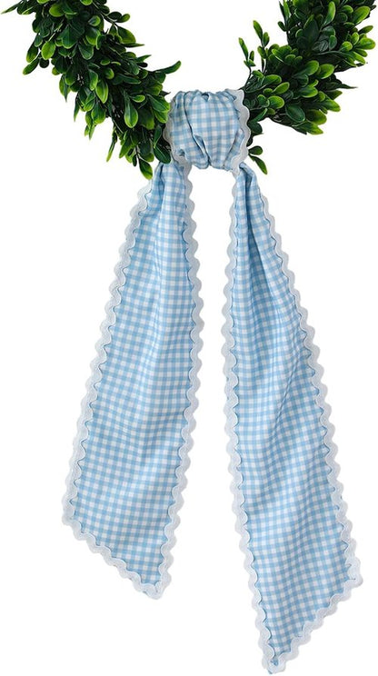 DYSHAYEN Wreath Sash - Canvas RIC Rac Trim for Front Door | Blue Gingham with White Trim