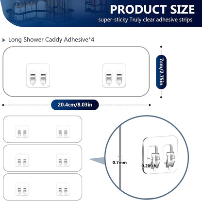 Skiennix Shower Caddy Adhesive Hooks - Strong Transparent Stickers for Bathroom & Kitchen Storage | 9-Pack