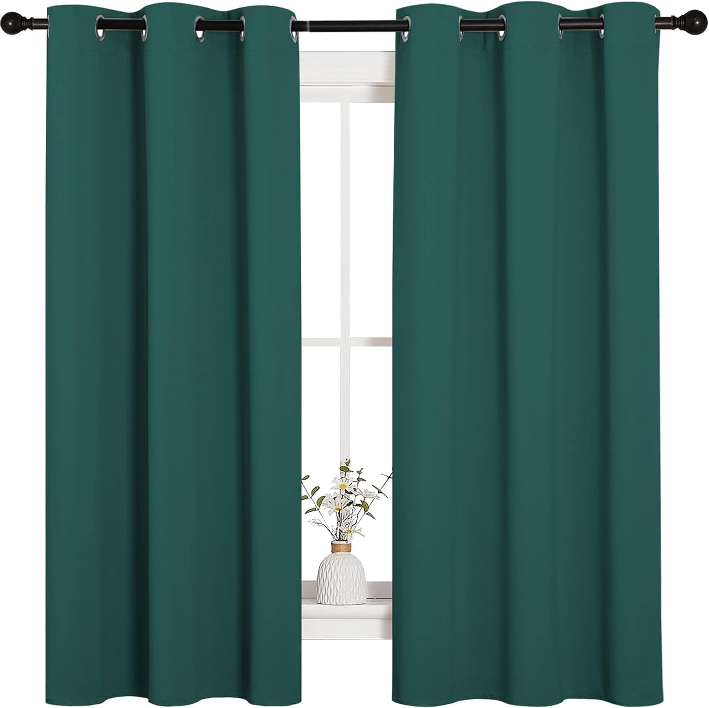 NICETOWN Thermal Insulated Blackout Curtains - Solid Grommet Drapes for Dining Room | Hunter Green, 42x63 Inches