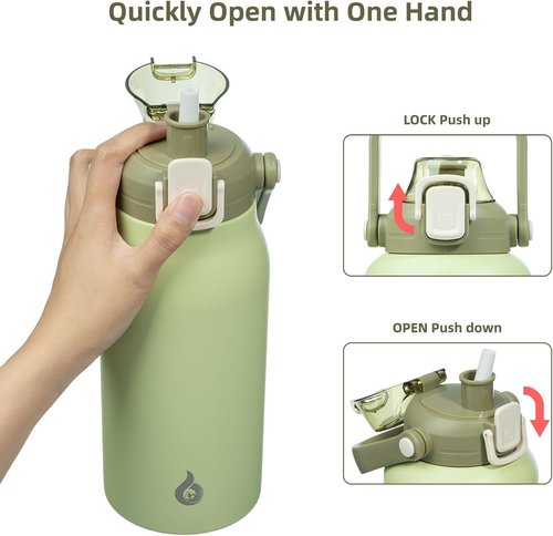 BJPKPK Insulated Water Bottle - 45 oz Stainless Steel with Straw & One-Handed Lid | BPA-Free, Light Green