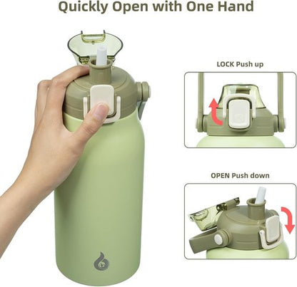 BJPKPK Insulated Water Bottle - 45 oz Stainless Steel with Straw & One-Handed Lid | BPA-Free, Light Green