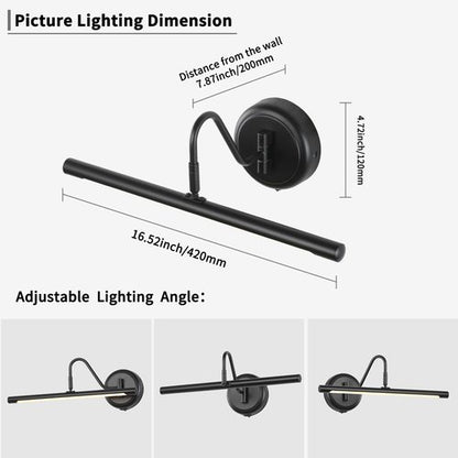 JOOSENLUX Modern Wall Lights Battery Operated Black Wireless Picture Lights for Wall 16.5" Inch Dimmable Under Counter Lights for Kitchen with Swing Arm as Canvas Wall Sconce Light 3000K CRI95+
