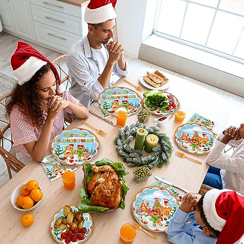 Gingerbread Party Supplies Set - Paper Plates Napkins & Plastic Forks for Christmas Celebration - Variation of Gingerbread Party