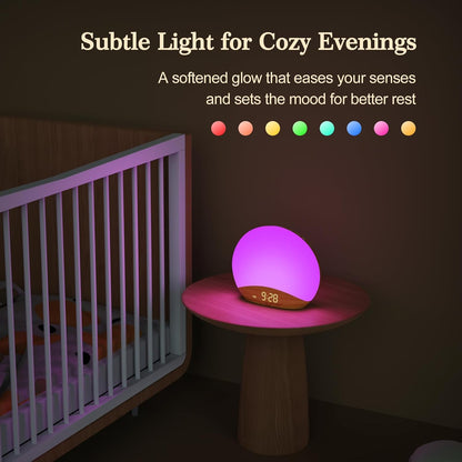 REACHER Sunrise Alarm Clock - Wood Grain Design with 26 Sleep Sounds & Dimmable Nightlight | Perfect for Kids & Adults