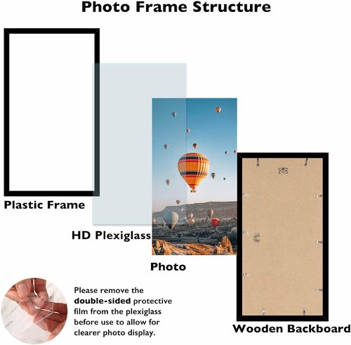 JCJMY 9x16 Picture Frame - Black Wall Hanging Frame with Shatter-Resistant Plexiglass | Horizontal & Vertical Mounting