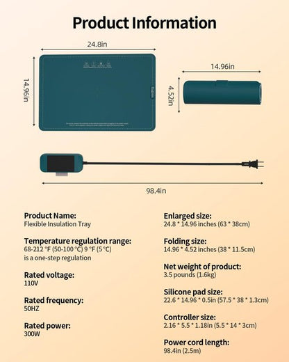 Food Warming Mat, Electric Warming Mat with Adjustable Temperature, Warming Trays for Buffets Party, Food Warmer Mat (green)