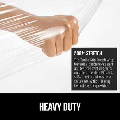 GORILLA GRIP Heavy Duty Stretch Film - 500ft Puncture Resistant Shrink Wrap Roll for Shipping & Moving