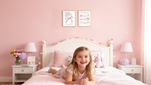 Coquette Pink Bow Wall Art - Set of 4 Inspirational Canvas Prints | 10x8 Inch Unframed Decor for Teens
