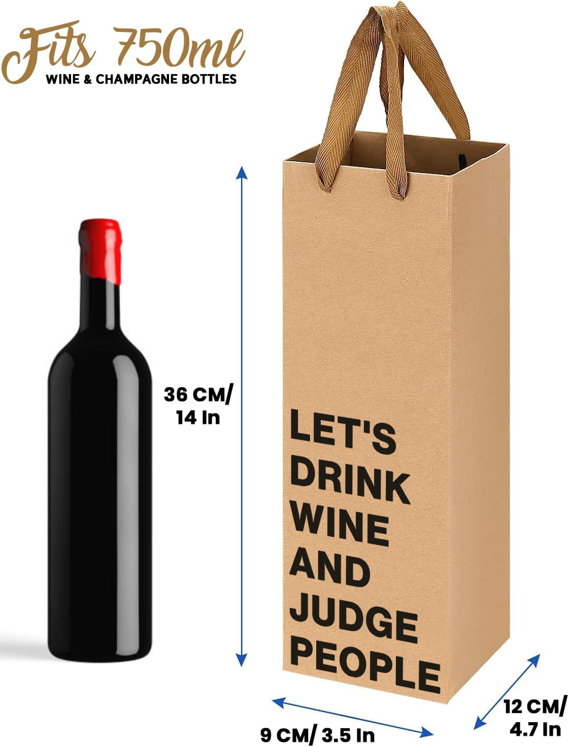 MilkToast Brands Set of 5 Funny Wine Gift Bags for Liquor & Wine Bottles - Reusable Wine Bags for Mother's Day, Birthdays, & Holidays - Sturdy Kraft Alcohol Gift Bag with Handles - 4.7″ x 3.5″ x 14″ Size