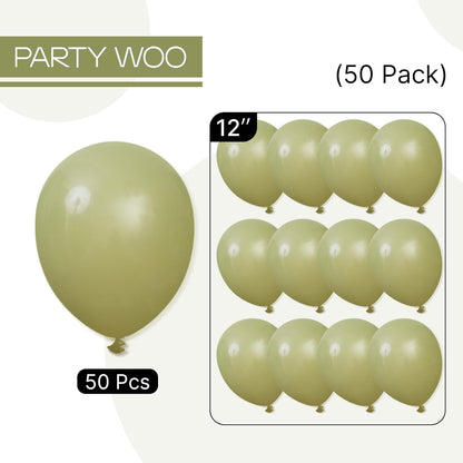 PartyWoo Sage Green Balloons - 50 Pcs 12 Inch Matte Olive Green Latex for Weddings & Celebrations