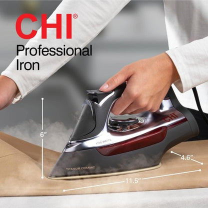CHI Steam Iron for Clothes with 300+ Holes for Powerful Steam ing, Temperature Guide Dial, 1700 Watts, XL 10’ Cord, 3-Way Auto Shutoff, Titanium Infused Ceramic Soleplate, Silver (13101)