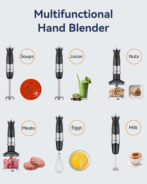 Immersion Blender 1000W - 5-in-1 Handheld Stick Blender with 12 Speeds & BPA-Free Accessories