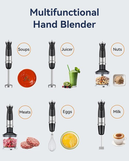 Immersion Blender 1000W - 5-in-1 Handheld Stick Blender with 12 Speeds & BPA-Free Accessories