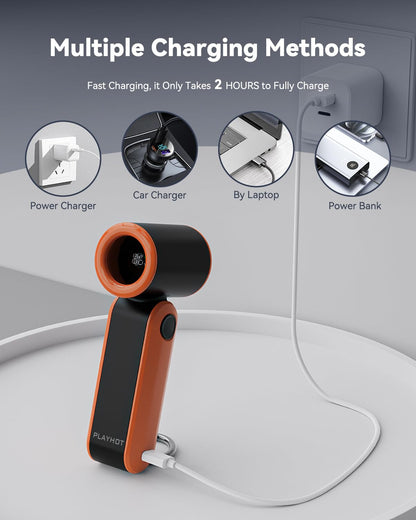 PlayHot Portable Mini Fan, 4oz Lightweight 5-Speed Mini Handheld Fan, 3000mAh Rechargeable Portable Fans Up to 10 Hours, Hand Size Travel Fans for Outdoor Activities, Travel, Beach(Orange)