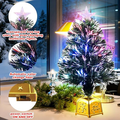 2ft Green Fiber Optic Christmas Tree with Stand - Artificial Holiday Tree