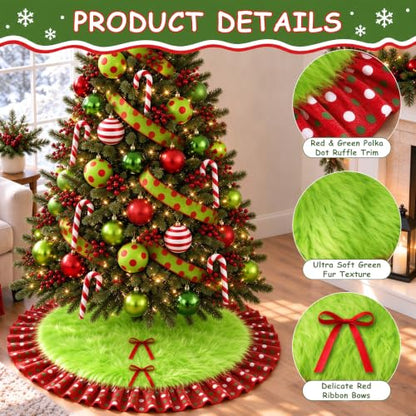 Wninbu Lime Green Christmas Tree Skirt 60 Inch Red Ruffle Polka Dot Bows