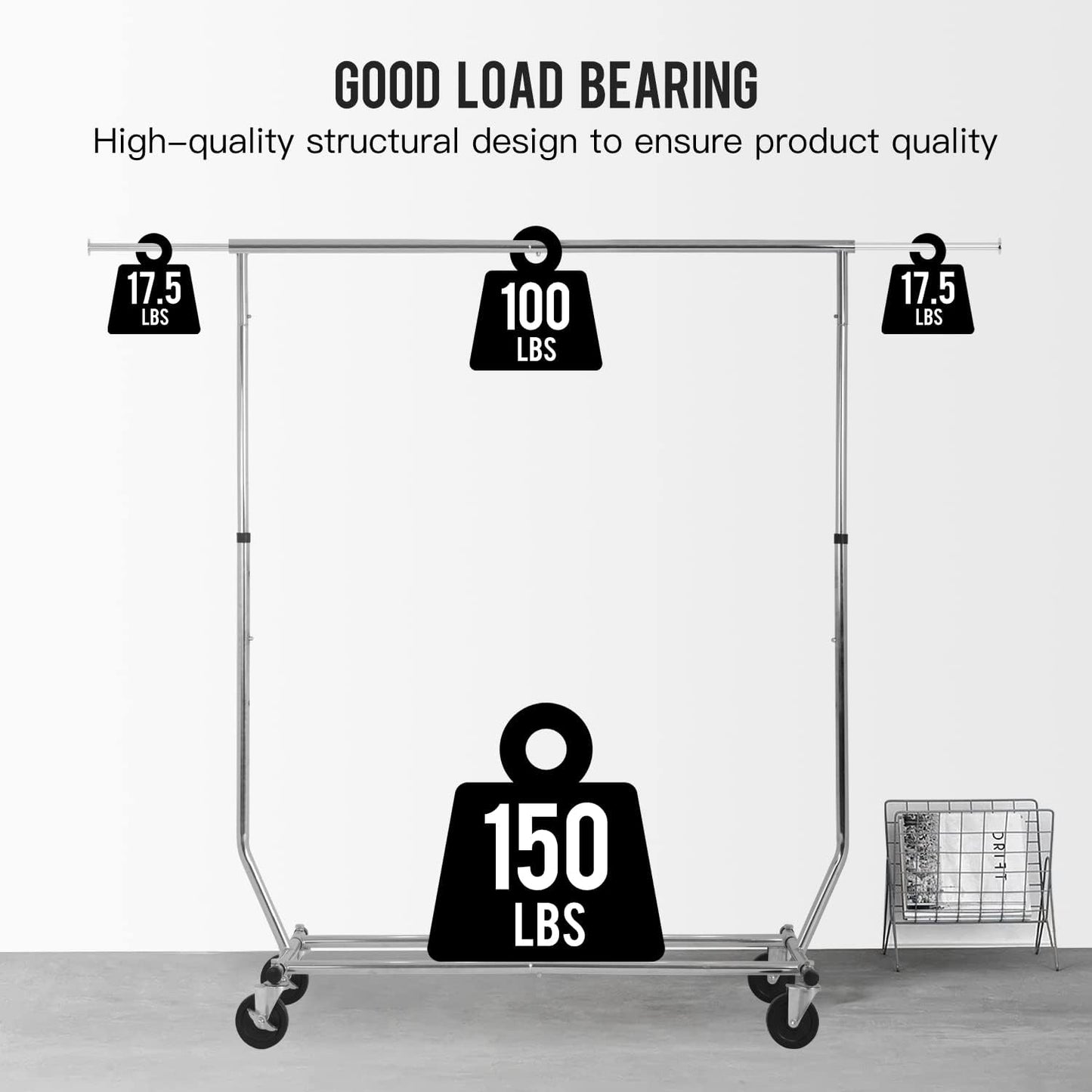 PayLessHere Heavy Duty Clothing Rack - Extensible Garment Rack with Wheels | Supports 135 lbs, Chrome Finish