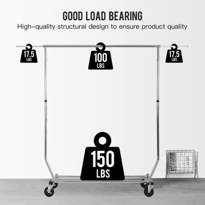 PayLessHere Heavy Duty Clothing Rack - Extensible Garment Rack with Wheels | Supports 135 lbs, Chrome Finish