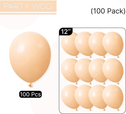 PartyWoo 12-Inch Nude Balloons - 100pcs Apricot Boho Latex Helium Balloons for Weddings & Celebrations