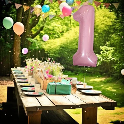 DIWULI 40 Inch Pastel Pink Number 1 Balloon - Large Foil Balloon for 1st Birthday Party Decorations