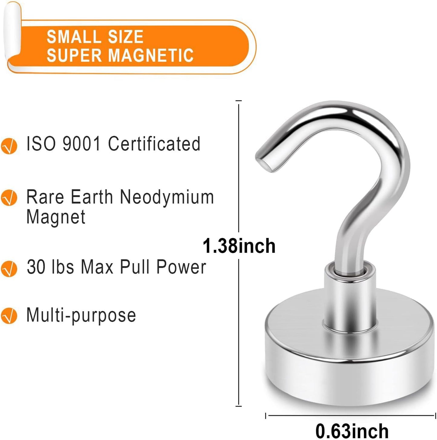 MIKEDE N52 Magnetic Hooks - Heavy Duty 30Lbs Capacity for Outdoor & Indoor Use | Pack of 6