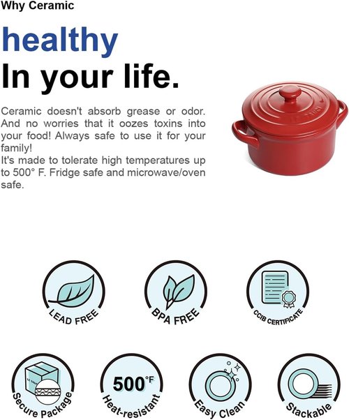 LE TAUCI 3 Quart Ceramic Dutch Oven - Lightweight & Non-Toxic | Oven, Microwave & Dishwasher Safe - Chili Red