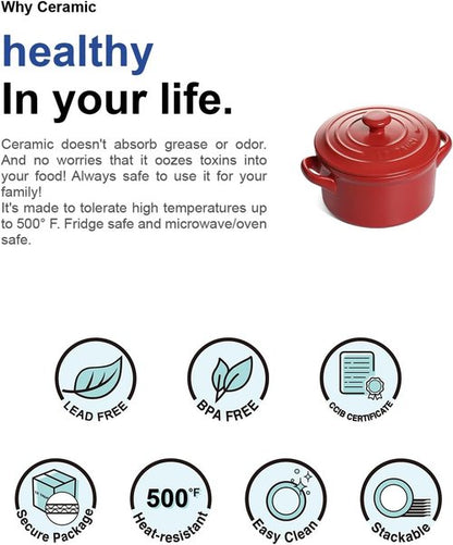 LE TAUCI 3 Quart Ceramic Dutch Oven - Lightweight & Non-Toxic | Oven, Microwave & Dishwasher Safe - Chili Red
