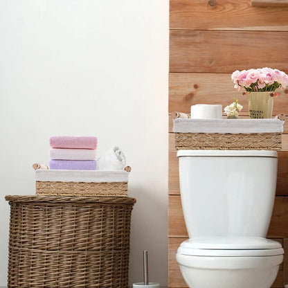 Round Paper Rope Storage Basket Set by [Brand Name] - Decorative Wicker Baskets with Handles | Organize Your Space (Set of 2, Beige)