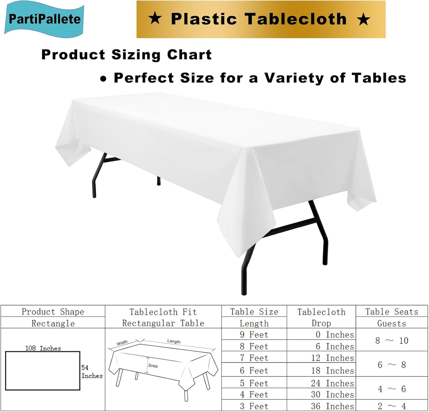 Skiennix Premium Disposable White Tablecloths - 3-Pack 54" x 108" for Parties & Events